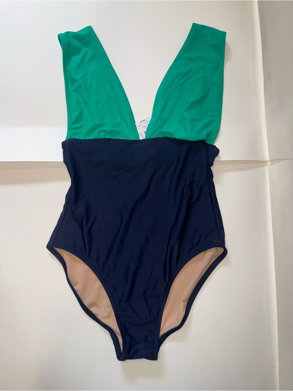 NWT J. Crew Green Navy Colorblock One-Piece Swimsuit Preppy Old Money Resort M